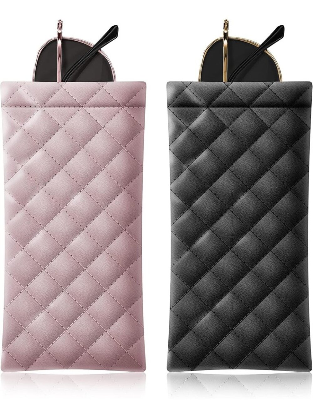 Portable Sunglass Organizer Pouch - Soft PU Leather Glasses Case 2 Pack